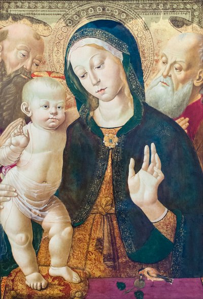 2人の聖人と聖母子、1500年頃（パネルに油彩） 作： Bernardino Fungai