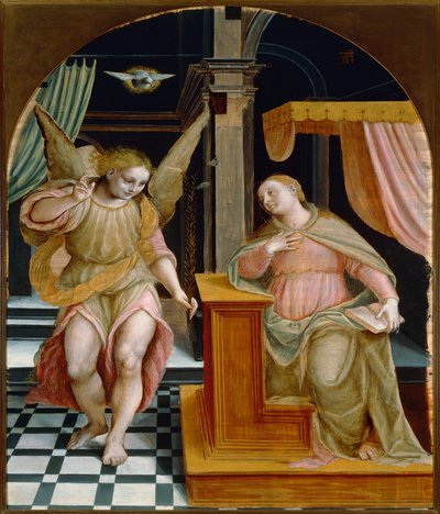 イタリア、ヴェルチェッリ、受胎告知の絵 作： Bernardino Lanino
