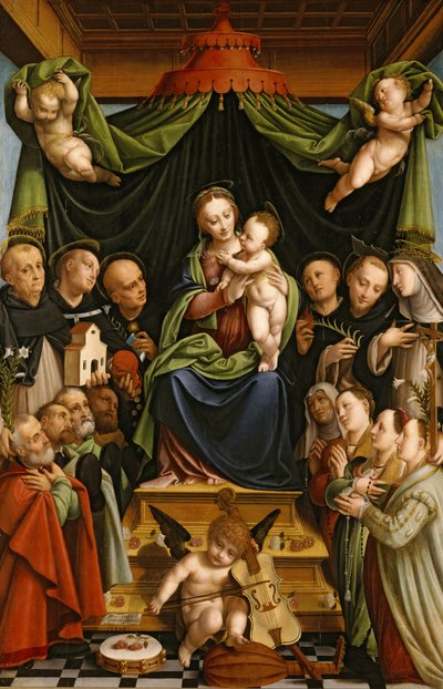 マドンナと子供が聖人とドナーに即位 作： Bernardino Lanino