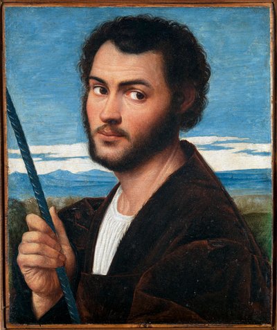 ベルナルディーノ、リシニオの男の肖像（1489年頃-1565年頃）。 キャンバスに油彩、サイズ : 32x25,5、16 世紀の前半、フォンダツィオーネ チーニ、ベネチア 作： Bernardino Licinio