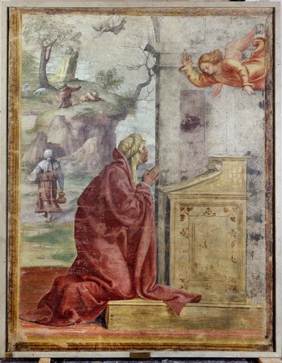 聖ヨアヒムと天使を背景にした聖アンナへの告知 作： Bernardino Luini
