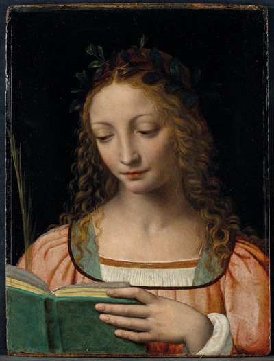 手のひらで聖典を読む聖人の胸像図 作： Bernardino Luini
