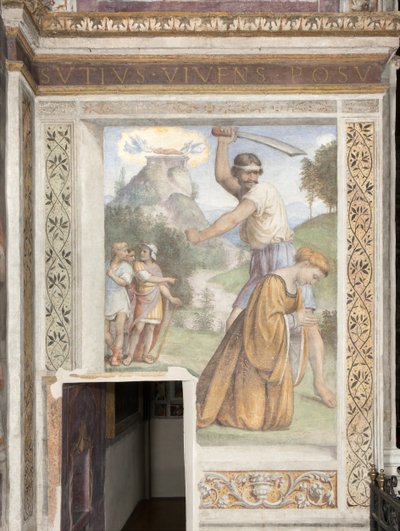ベソッツィ礼拝堂、アレクサンドリアの聖カタリナの斬首 作： Bernardino Luini