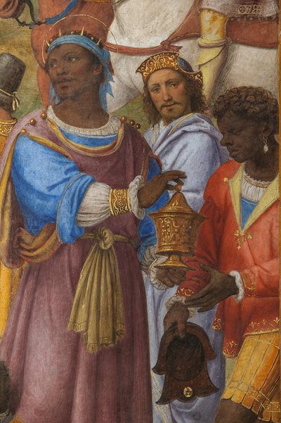東方の三賢者、長老会またはメイン チャペル (フレスコ画) の崇拝の詳細 作： Bernardino Luini
