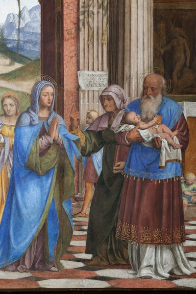 神殿でのイエスのプレゼンテーションの詳細（フレスコ画） 作： Bernardino Luini