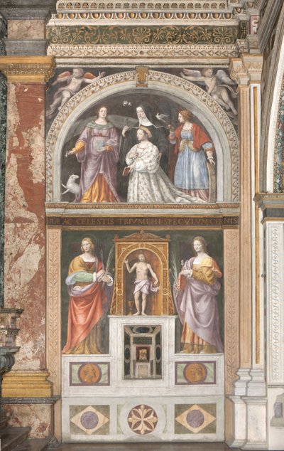 イポリタ・スフォルツァ、聖アグネスと聖カタリナ、その下に聖アポロニアと聖ルーシーを配した1522-25年頃のフレスコ画（3497192の詳細図 作： Bernardino Luini