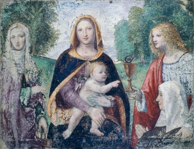 ベルナルディーノ・ルイーニ（1485-1532年頃）の「聖人を抱く聖母子」。 作： Bernardino Luini