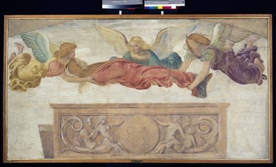 天使に運ばれる聖カタリナの遺体 1514年頃（船上に運ばれた切り離されたフレスコ画 作： Bernardino Luini