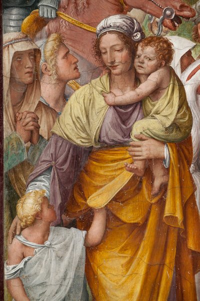 女性と子供たち、キリストの受難と磔刑の詳細 作： Bernardino Luini