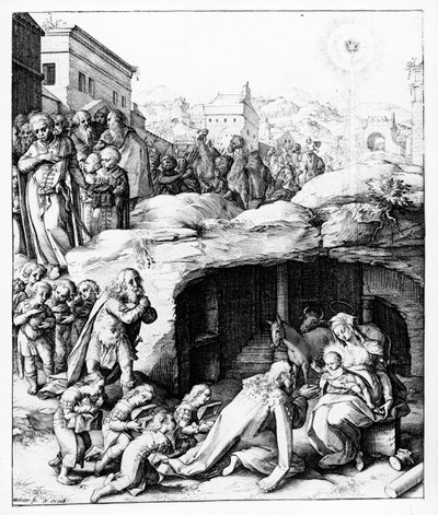 Hendrik Goltziusによって刻まれたマギの礼拝、1585年頃 作： Bernardino Passeri