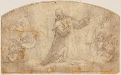 クロージャーとマイターを持った天使たちに囲まれた聖ブルーノ 作： Bernardino Poccetti