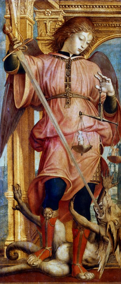剣でドラゴンと戦う大天使聖ミカエル、c1484-1526 作： Bernardino Zenale