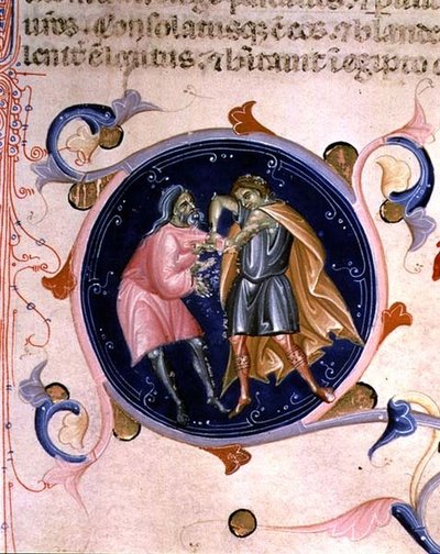 ヴァロワのチャールズ5世の聖書からの2人の男性の口論のミニチュア（ベラム） 作： Bernardino da Modena