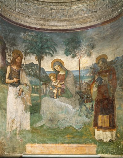 聖母子像、洗礼者ヨハネ、聖ステファン 作： Bernardino di Betto Pinturicchio