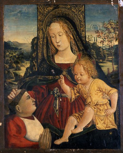 枢機卿を後援者とするマドンナと子供、1500年頃（ポプラの木のテンペラ） 作： Bernardino di Betto Pinturicchio