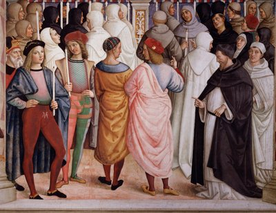 ピウス2世は1461年にシエナの聖カタリナを列福しました。詳細 - フレスコ画 作： Bernardino di Betto Pinturicchio