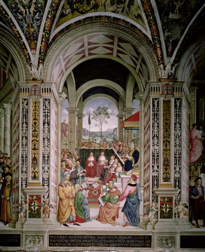 教皇ピウス 2 世 (1405-64) は 1459 年にマントヴァの国会を主宰 作： Bernardino di Betto Pinturicchio