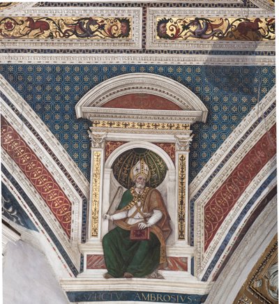 聖アンブローズ、「教会の博士たち」の詳細（フレスコ画 作： Bernardino di Betto Pinturicchio