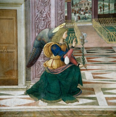 大天使ガブリエル、受胎告知の詳細 作： Bernardino di Betto Pinturicchio