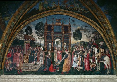 アレクサンドリアの聖カタリナと哲学者との論争、ローマ皇帝マクセンティウスの前で（油彩・カンヴァス） 作： Bernardino di Betto Pinturicchio