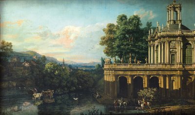 宮殿のある建築のカプリッチョ、c。 1766 作： Bernardo Bellotto