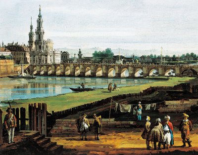 エルベ川右岸、アウグストゥス橋上流からのドレスデン、1750年頃、カナレットとして知られるベルナルド・ベロット作（1721-1780）、油彩・カンヴァス、50x84cm、詳細 作： ベルナルド・ベロット（カナレット）