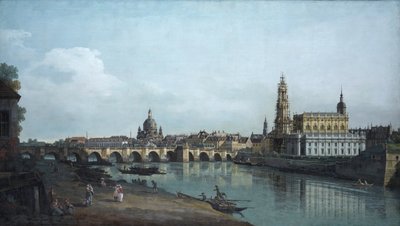 エルベ川の右岸、アウグスツ橋の下から見たドレスデン、1748 作： Bernardo Bellotto