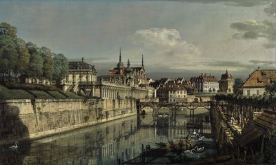 ドイツ語：Dresden, am Zwinger ツヴィンガー濠の眺め 作： ベルナルド・ベロット（カナレット）