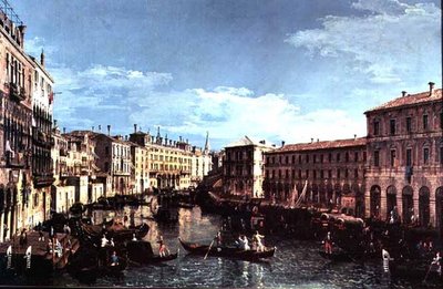 ベネチアの大運河からリアルト橋を南に望む 作： Bernardo Bellotto