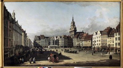 「ドレスデンの古い市場」(ドレスデンの古い市場) ベルナルド・ベロット (1720-1780) の絵画 1750-1752 プーシキン美術館、モスクワ 作： Bernardo Bellotto