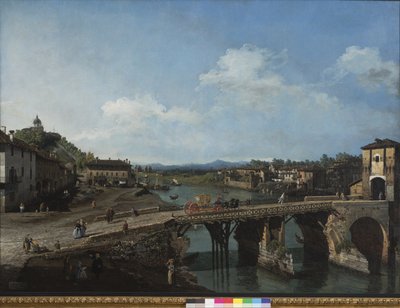 1745年、トリノのポーに架かる古代の橋の眺め 作： Bernardo Bellotto