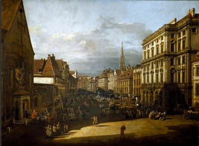 ウィーンの小麦粉市場の眺め 絵画：ベルナルド・ベロット（1720-1780） 1760年 日。116x155 cm ウィーン、美術史博物館 作： Bernardo Bellotto