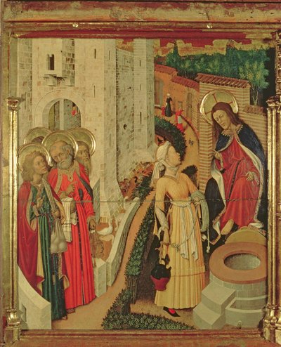 変容の祭壇画、プラデラパネルからのイエスとサマリアの女性 作： Bernardo Martorell
