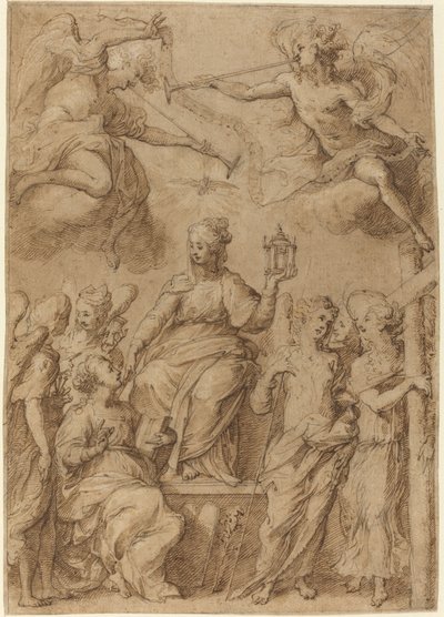 受難の道具を持つ天使たちに囲まれたエクレシア 作： Bernardo Strozzi