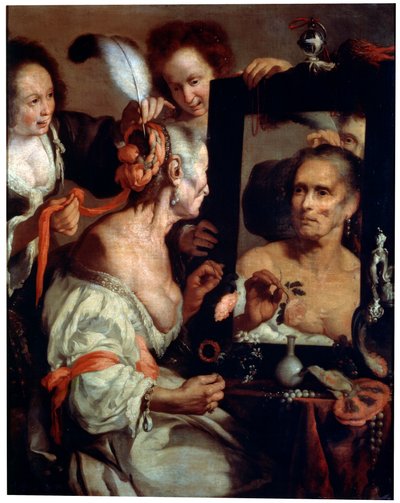 1630年以降の古いコケットヴァニタス。 作： Bernardo Strozzi