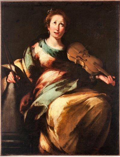 ベルナルド・ストロッツィ（1581-1644）による「聖チェチーリアの表現」または「音楽のアレゴリー」の絵画 作： Bernardo Strozzi