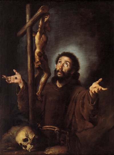 十字架を崇拝するアッシジの聖フランチェスコ 作： Bernardo Strozzi