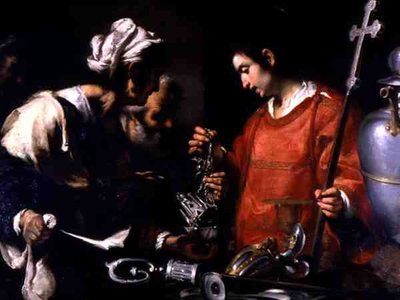 聖ローレンスが富を貧しい人々に分配する様子（油彩・キャンバス） 作： Bernardo Strozzi