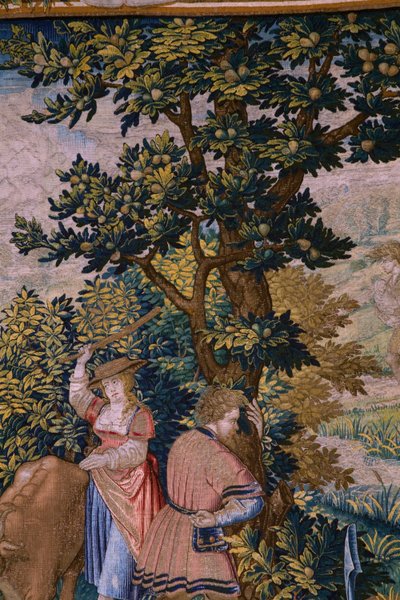 フランダースのタペストリー。 シリーズ The Foundation of Rome: ファウストゥルスがロムルスとレムスに出会う。 漫画家の Barend van Orley (?)。 ブリュッセルの製造。 1525-1530。 詳細。 作： Bernart van (attr. to) Orley