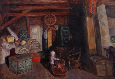 暗い屋根裏（キャンバスに油彩） 作： Bernhard Dorotheus Folkestad