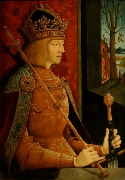 皇帝マクシミリアンI 1459-1519、王冠、セプター、および剣、c。 1500 作： Bernhard Strigel