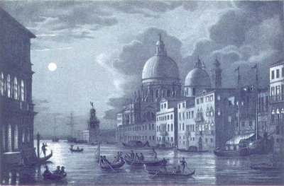 ヴェネツィア、大運河とサンタ・マリア・デッラ・サルーテの夜景」ブリゼッヘルの彫刻（リトグラフ版） 作： Berselli (after)