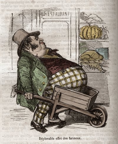 Obeite - Des Gourmands - deplorable effect des farineux - Jean Anthelme Brillat Savarinの "La Physiologie du gout "に掲載された彫刻。 作： Bertall