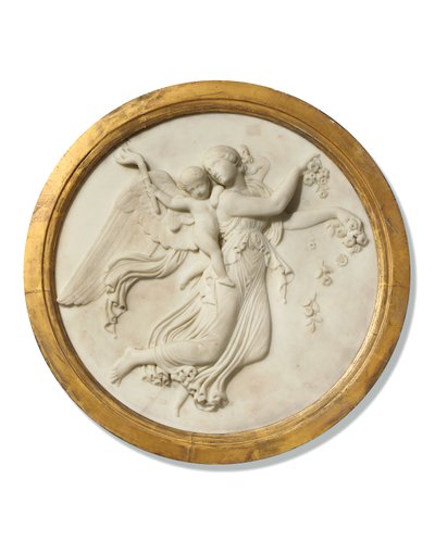 「日」の浅浮き彫りのラウンデル、c.1815-20（金箔のフレームの大理石） 作： Bertel (workshop of) Thorvaldsen