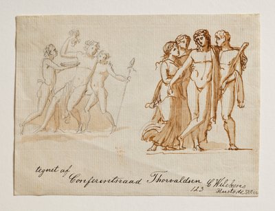 バッカスと2つの牧神。バッカス、ヘラクレス、2人の女性 作： Bertel Thorvaldsen