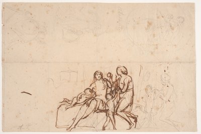 レリーフ「アダムとイブ」1838年と「アタランテ」レリーフを含むさまざまな草案: ヴィラ トルローニア 1837年. 作： Bertel Thorvaldsen