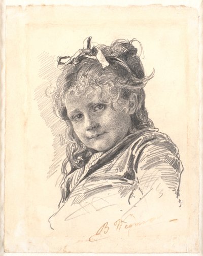 長い髪とヘアバンドを持つ少女の肖像画 作： Bertha Wegmann