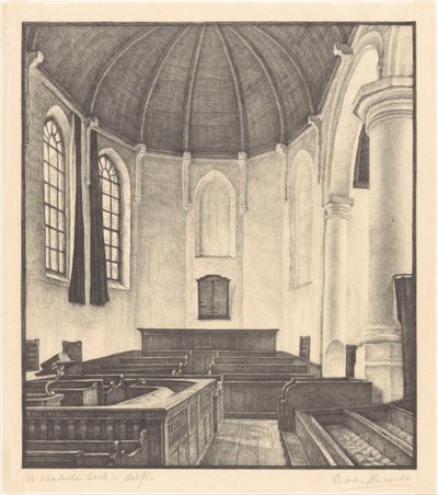 デルフトのワールシェ教会 (オブジェクトの原題) 作： Bertha van Hasselt (signed by artist)