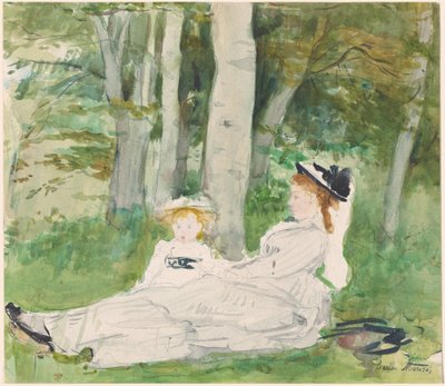 森のはずれで（エドマとジャンヌ） 作： Berthe Morisot