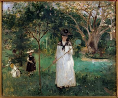 バタフライ・ハンティング バタフライ・ネットを持った若い女性。ベルト・モリゾ（1841-1895）による絵画 1874年 日0,46x0,56 m パリ、オルセー美術館 作： Berthe Morisot
